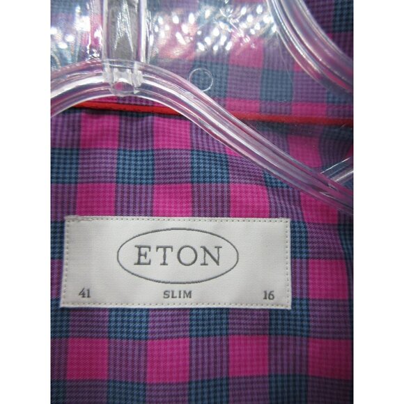 Eton Shirt 16 Pink Button Down Plaid Slim Preppy Casual Woven Large - Picture 8 of 10